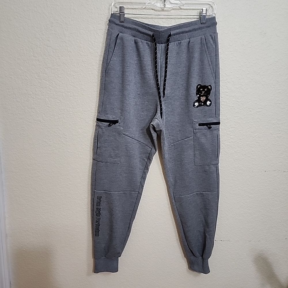 Unisex Xios Jogger Pants Gray Size Medium W/sequin Bear Icon